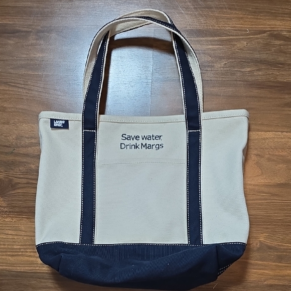 Lands' End Handbags - Lands' End Navy and Cream Medium Canvas Tote Bag "Save Water, Drink Margs"